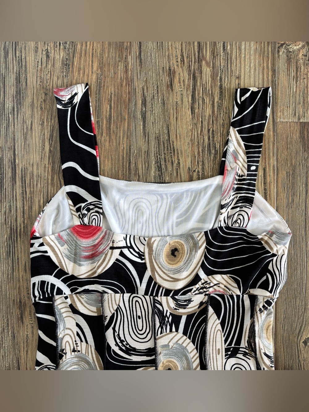 Y2K Bali Sleeveless Midi Dress Size 6 Black White Red Multi Abstract Whimsigoth - Picture 9 of 10